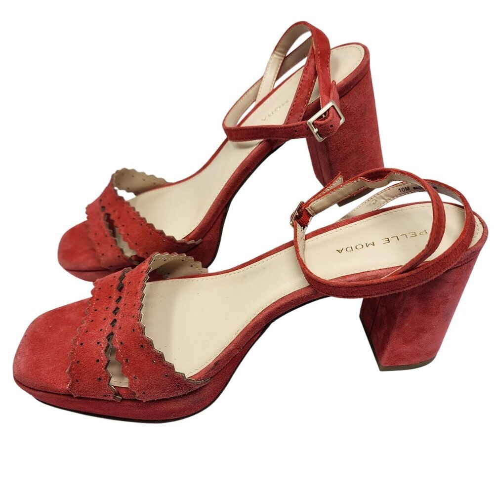 Pelle Moda Ansel Red Ankle Strap Suede Heels, Women's 10